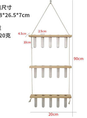 容器悬挂式孔木架层植水培玻璃装饰品绿花瓶35挂壁试管植物