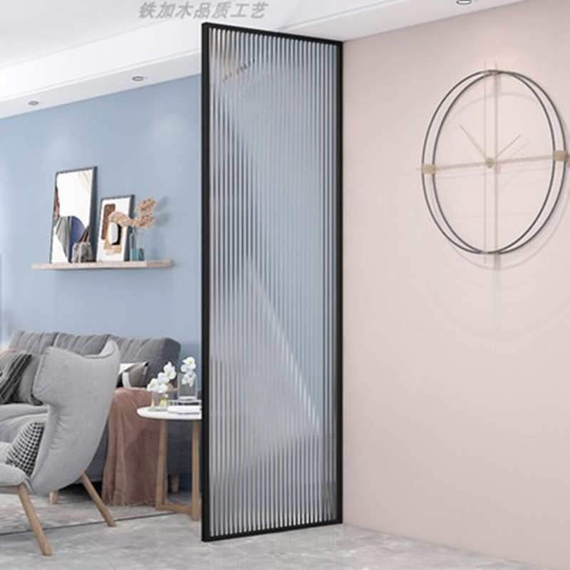 不锈钢家用客厅玄关三圆玻璃屏风隔断 现代简约办公长条纹隔断