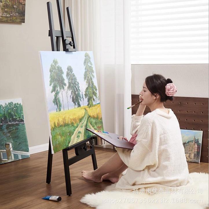 黑色画架木质支架4K2K素描画板画架套装美术生专用后撑木制油画架