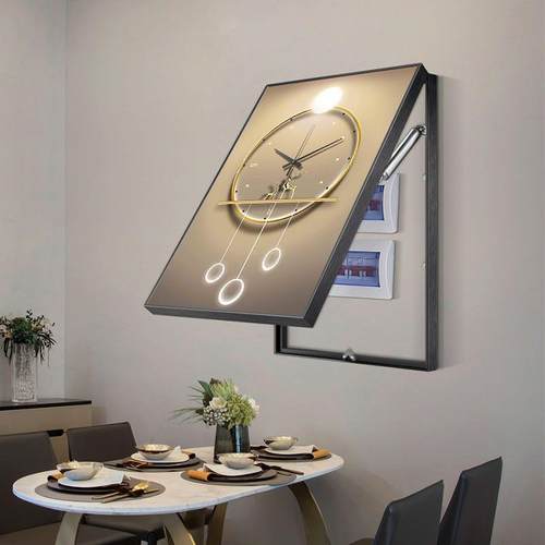 现代轻奢电表箱装饰画带钟表餐厅遮挡电箱挂画翻盖式总开关盒壁画