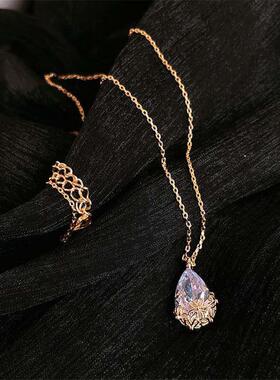 14K Gold Water Drop Lab Diamond Pendant Real 925 Sterling S0