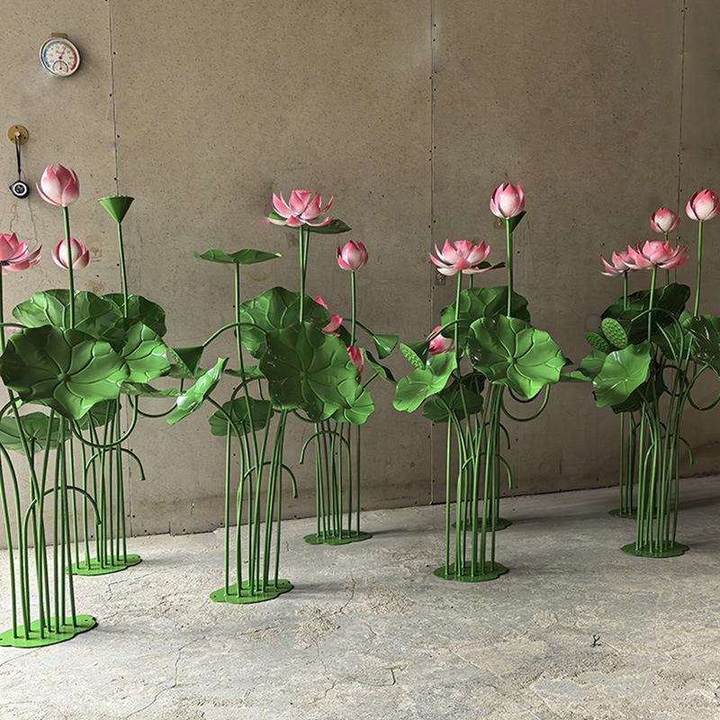莲花立体足浴真水景装饰创意工艺品中式荷叶荷花水池店铁艺摆件