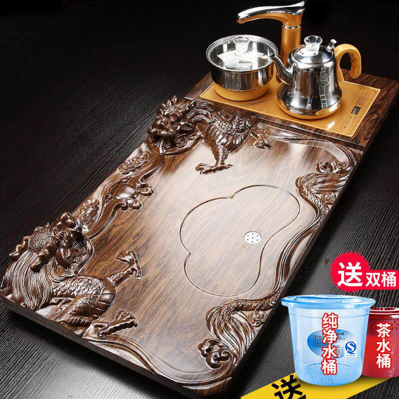 琨德整套功夫茶具实木茶盘套装家用全自动电磁炉一体茶台茶海茶托