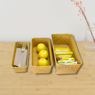 收纳筐姜蒜篮放菜水果的桌面杂物整理盒小物件玄关编织无盖药箱子