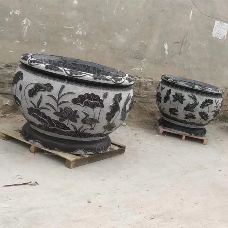供应花盆 青石仿古石雕鱼缸 大理石雕刻圆形方形鱼缸花盆