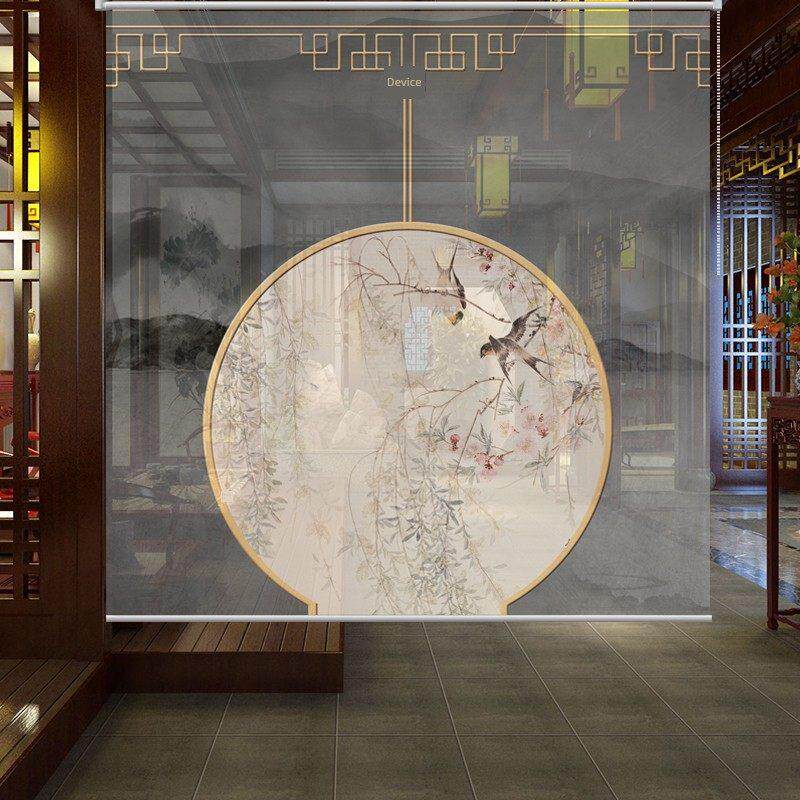 中国风卷帘可调窗帘办公室餐厅卧室客厅茶室入口隔断窗帘门帘