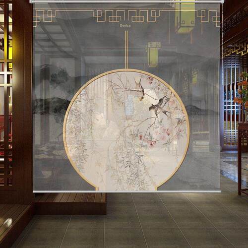 中国风卷帘可调窗帘办公室餐厅卧室客厅茶室入口隔断窗帘门帘