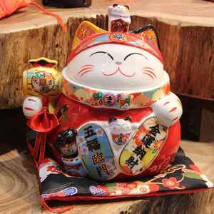 乐喵招财猫创意家用玄关装饰品摆件店铺开业陶瓷存钱储蓄罐礼品