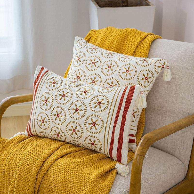 依塔利系列北欧简约印花棉线编织抱枕套汽车腰靠家居沙发靠垫腰枕