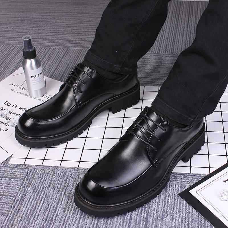 正品商务正装圆皮鞋士办公男英伦大男鞋休头闲结婚春秋款内增高头