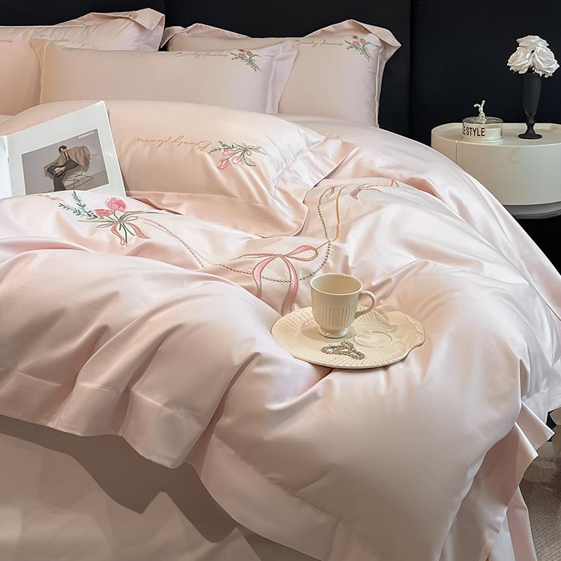 100长绒棉高支四件套四季通用全棉纯棉床上用品轻奢高档被套床单4