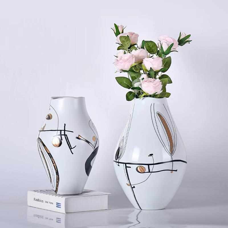 新中式家居陶瓷摆件日式台面饰品写意风格花器展示柜组合花瓶