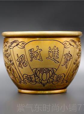 高档铜缸摆纯铜招财百福饰缸宝盆存钱聚罐创意烟缸客厅风水件居家