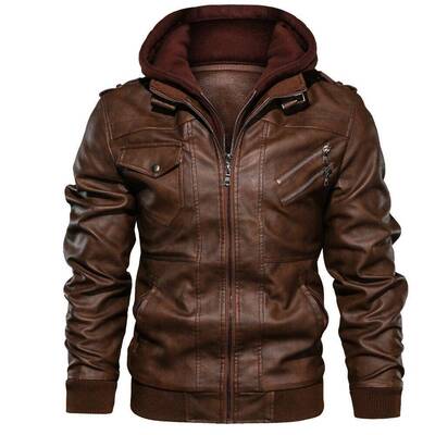 Women Lightweight Jacket Casual PU Biker Coat Removable Hood