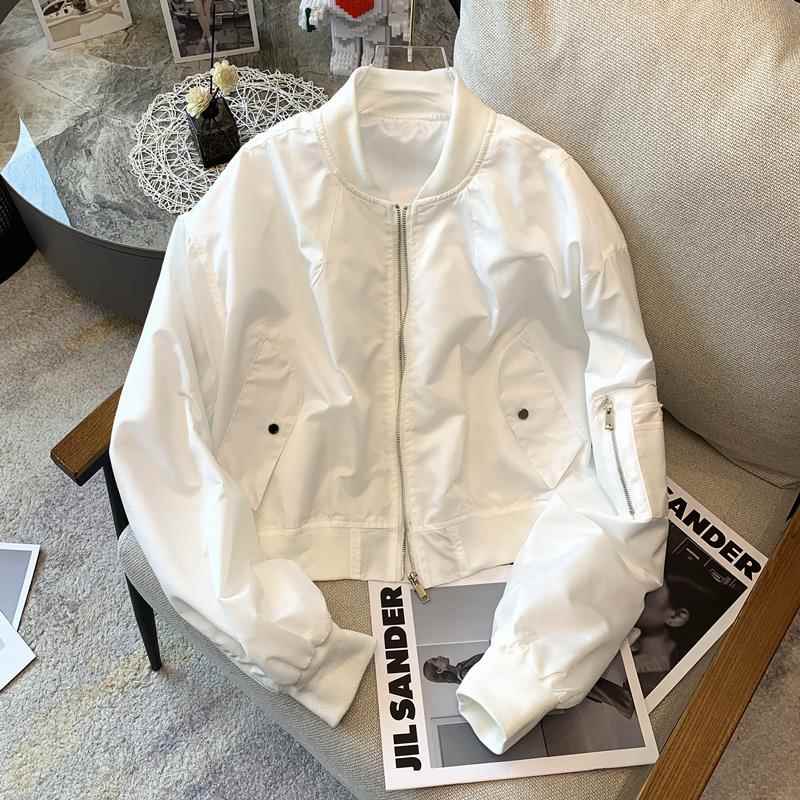 韩国白色休闲棒球服女春秋新款短款夹克外套薄款显瘦减龄拉链上衣