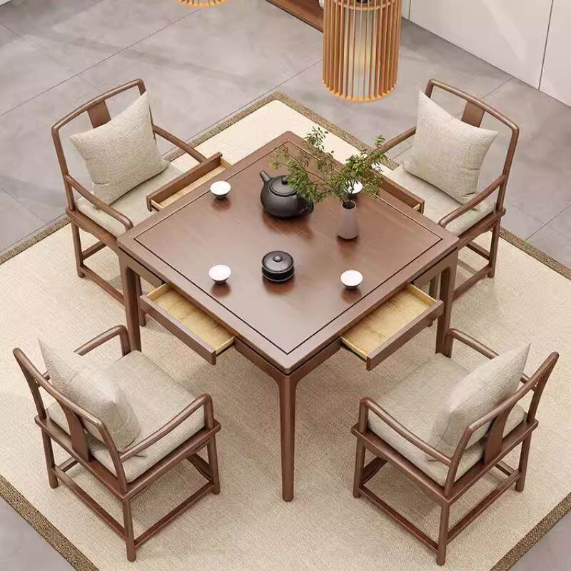 新中式茶台家用小户型泡茶桌客厅棋牌桌家用正方形餐桌实木八仙桌