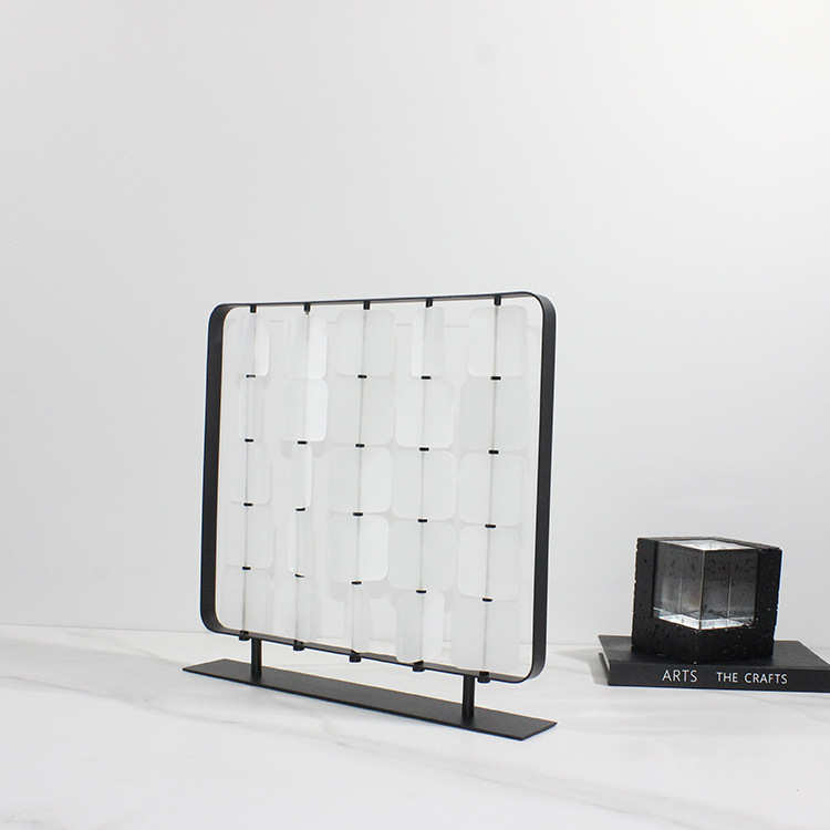 现代简约艺术屏风摆件金属亚克力书房装饰品样板间售楼处软装饰品