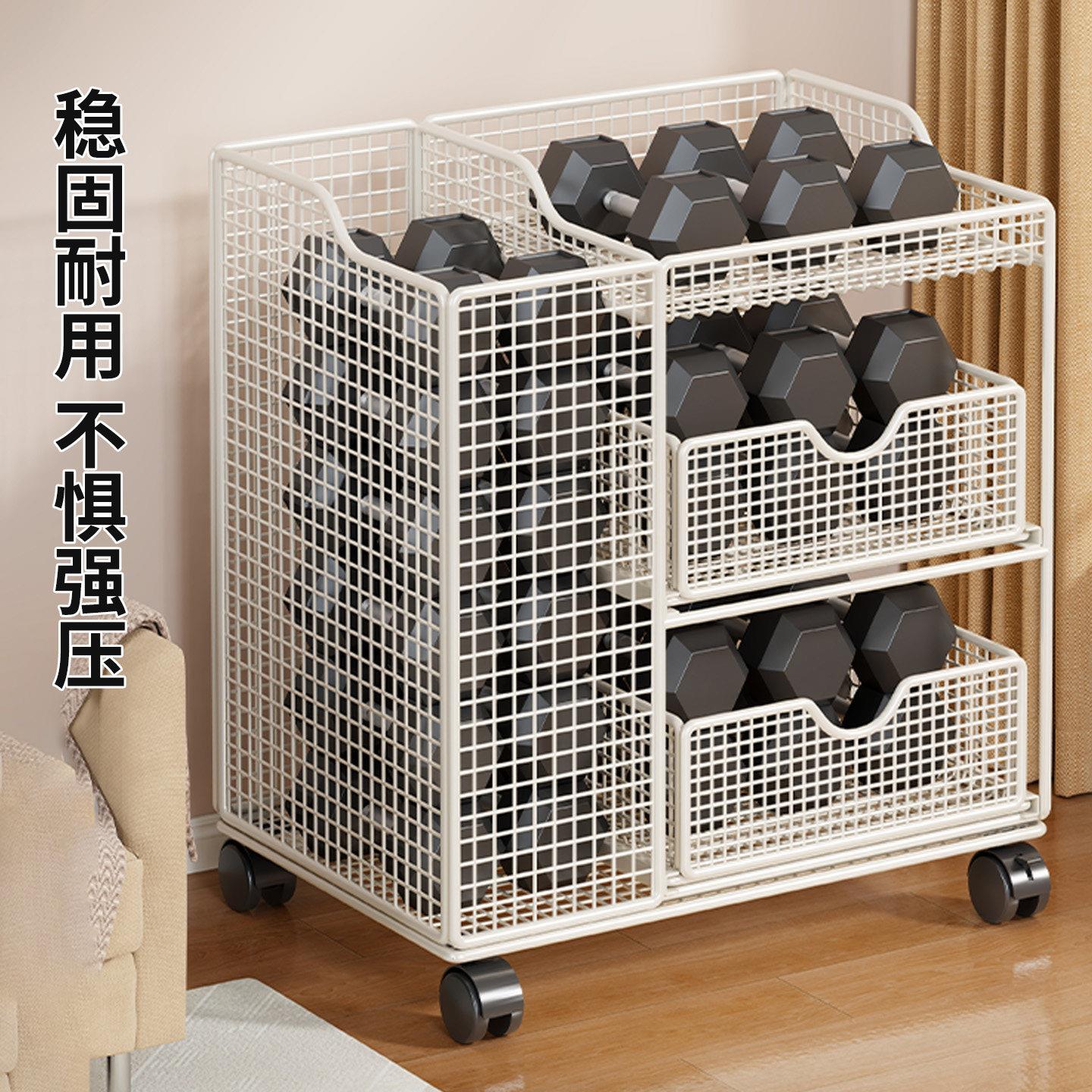 瑜伽垫收纳筐家用健身运动器材整理架带轮篮球羽毛球夹缝置物架子