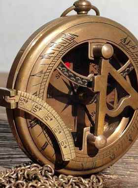 223新款仿古铜罗针盘玩怀表指南家居装铜罗盘怀饰工0艺品古收藏铜