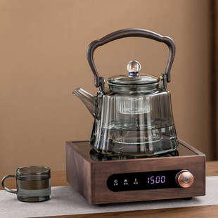 烧水泡茶套装 加厚耐高温玻璃蒸煮一体煮茶壶煮茶器新款 实木电陶炉