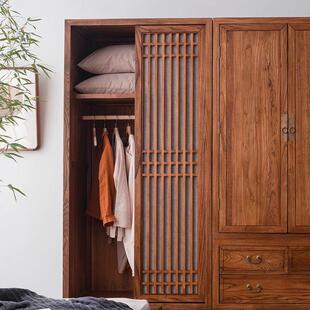 新中式 衣柜老榆木全实木大衣柜家用原木组合衣橱卧室储物挂衣柜子