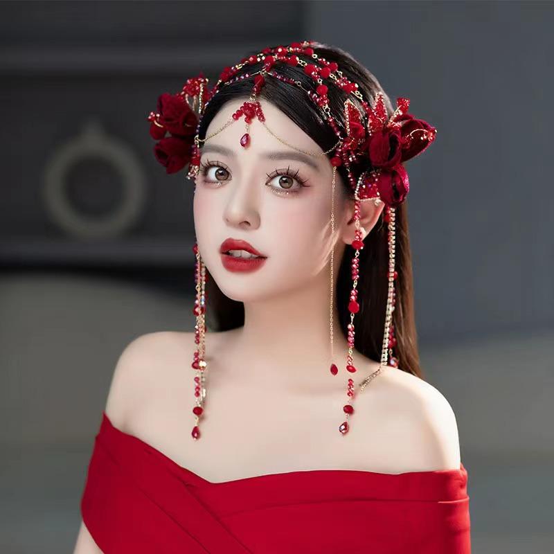 新娘流苏发箍串珠花朵头饰发饰