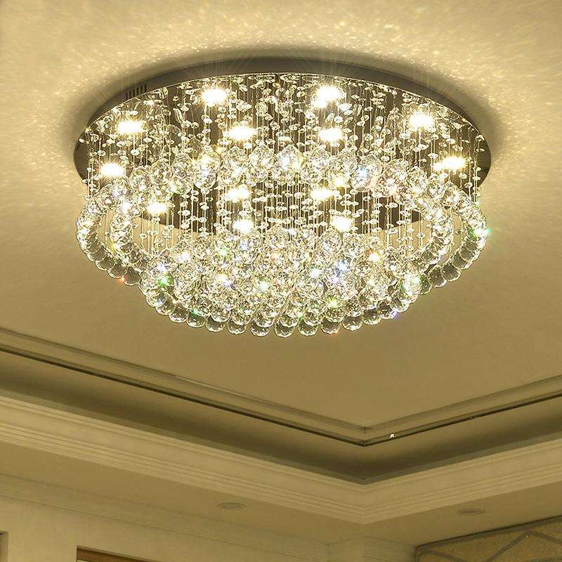 水晶灯客厅灯led吸顶灯具简约双层餐厅圆形主卧室灯三色光源超亮