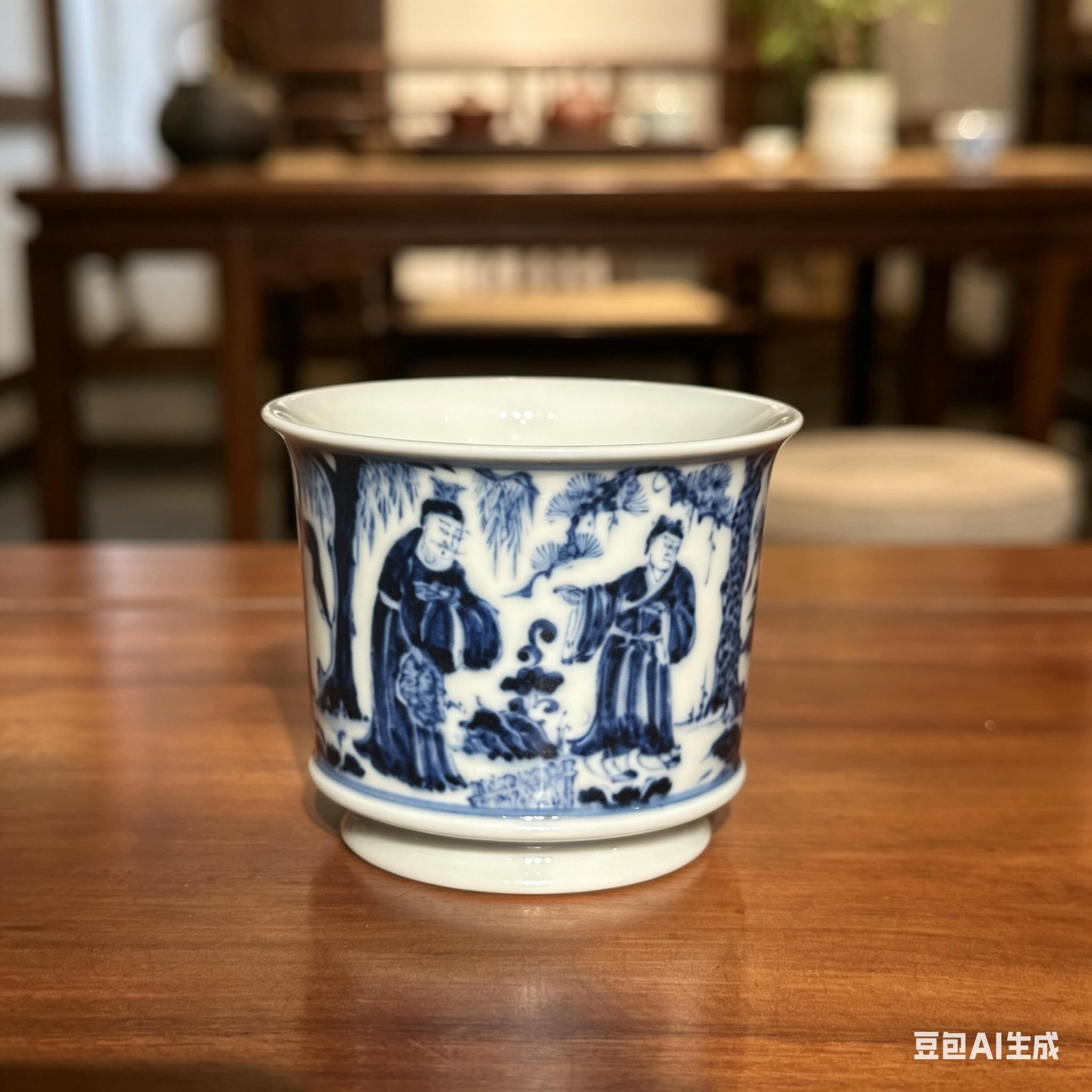 景德镇非遗全手工手绘青花人物茶具茶杯彷古复刻元青花主人杯瓷器