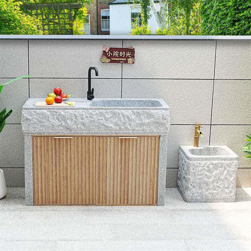 石户盆外庭院水池天然石头水槽花岗烧327烤台大岩理洗衣池石材洗