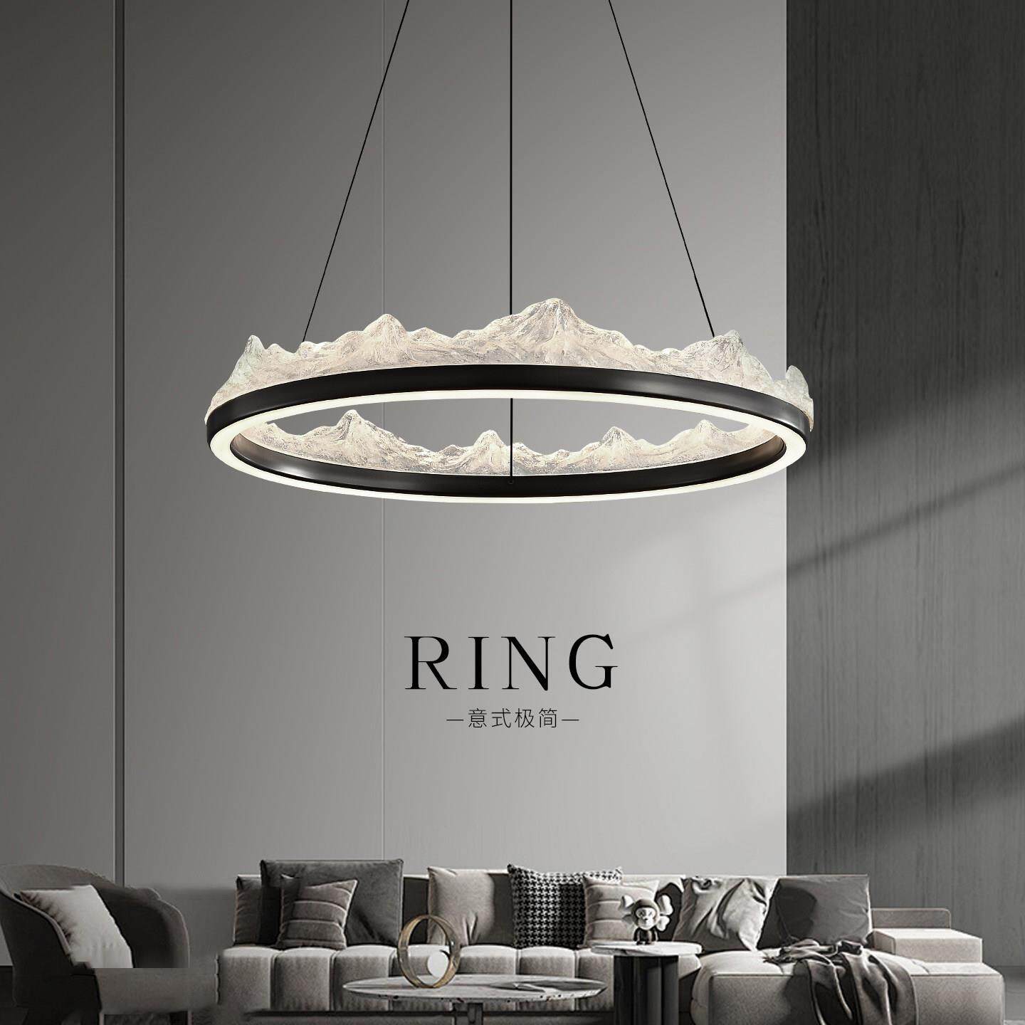 意式极简客厅冰山吊灯现代轻奢大气家用高级感别墅茶室环形圈圈灯