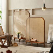 北欧实木藤编屏风隔断客厅卧室移动玄关遮挡简约现代置物座屏