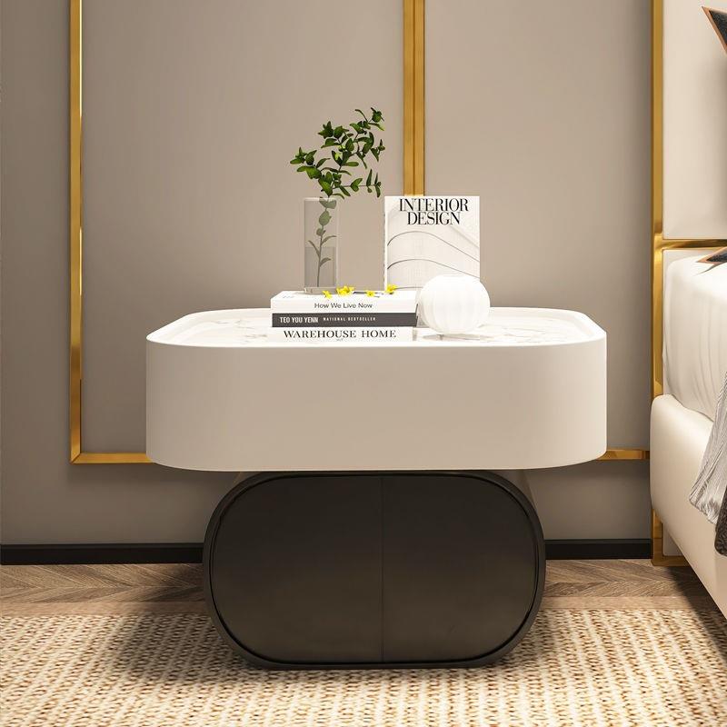 爆款免安装床头柜现代简约轻奢感圆形岩板极简床边小柜子创意网红