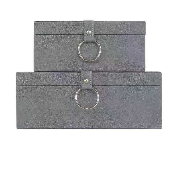 轻奢现代棕色灰色皮革木质首饰盒家居卧室软装收纳盒客厅玄关摆件