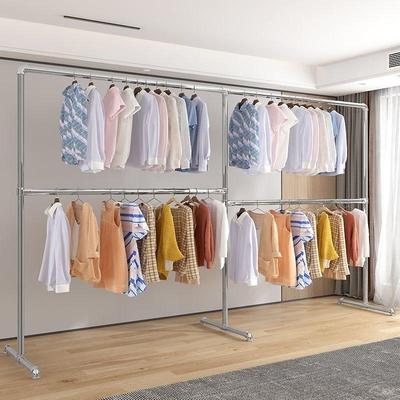 晾衣加厚水管镀锌管晾衣架落地立式双层阳台凉衣杆单杆晒衣架