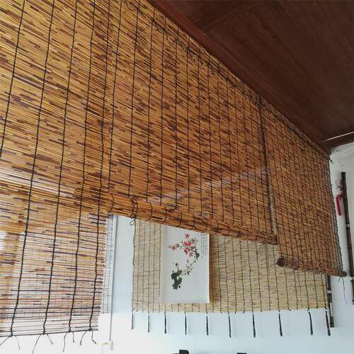 ll芦苇帘子卷帘墙面装饰草编田园竹帘禅意苇帘遮阳草帘子复古窗帘