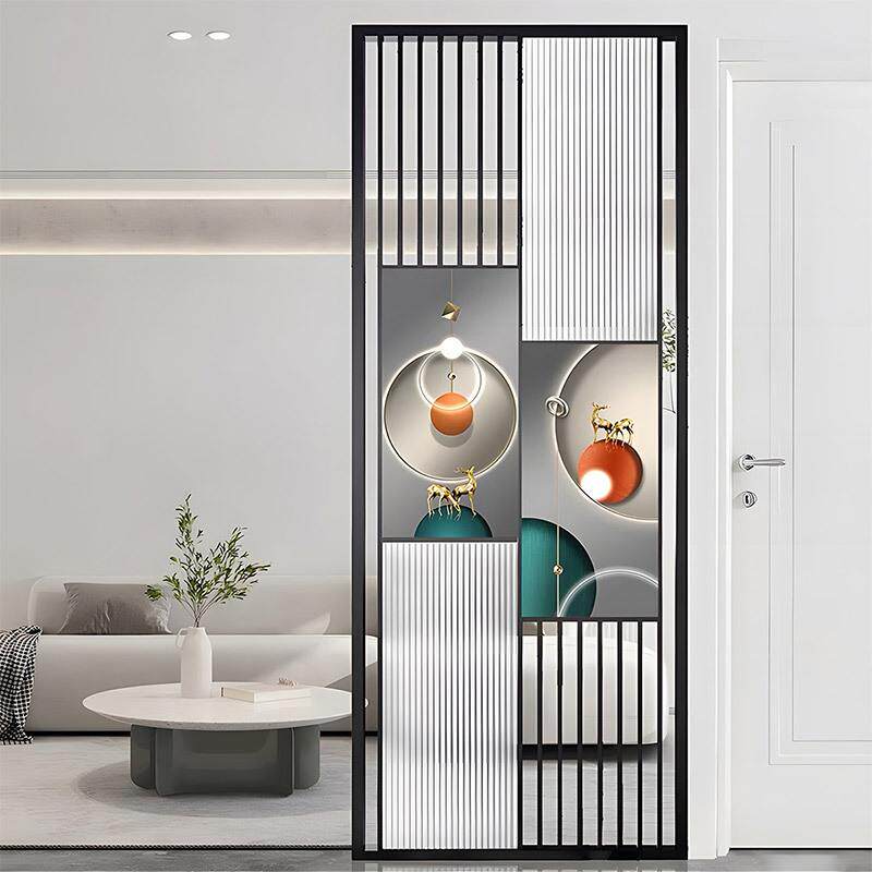 中式不锈钢屏风墙卧室遮挡家用北欧现代客厅入户玄关金属隔断镂空