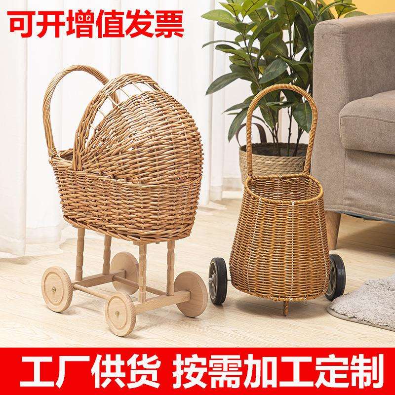 出口欧美爆款日式柳编推车柳编拉车工艺品产品婴儿加工柳零售
