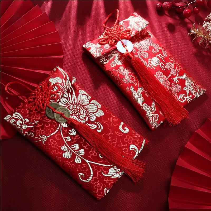 婚庆用WLB品锦缎布艺红结婚红包袋生创意流盘扣日新年包利苏是封