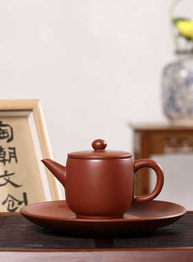 潮州朱泥手拉壶大口汉瓦壶小容量功夫小茶壶中式全手工复古茶壶
