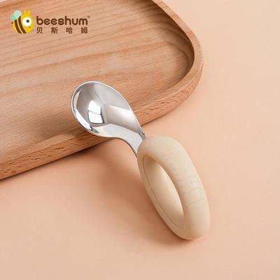 不锈钢勺勺子哈姆儿童辅食beeshum进食宝宝贝斯学吃饭勺自主训练