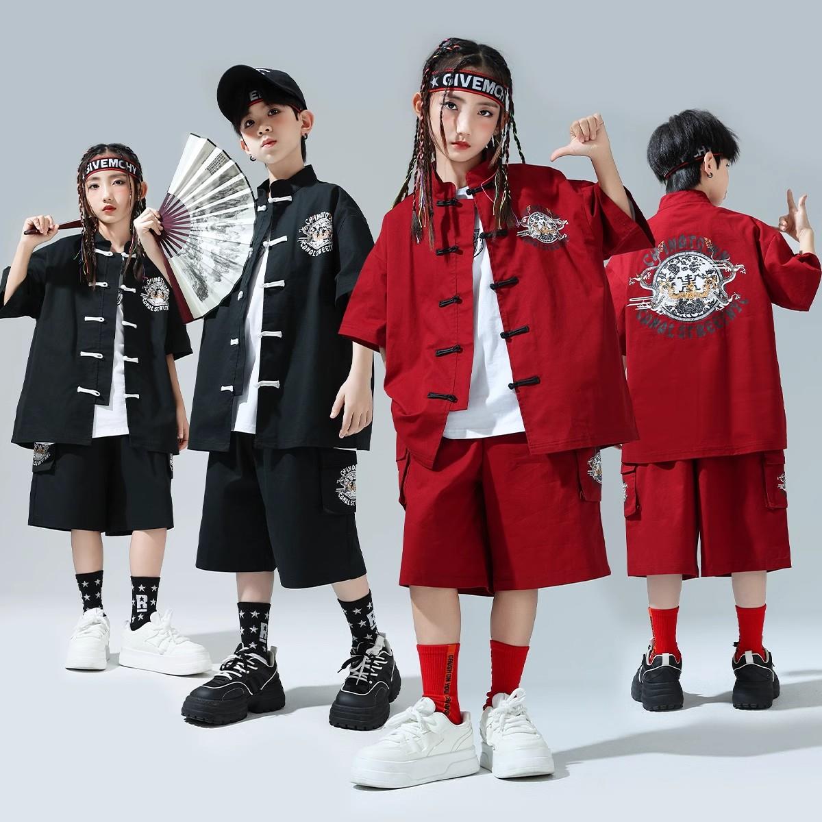 街舞中国风表演服六一幼儿 童走套装架子鼓 男女新中式爵士演出服
