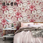 中式 餐厅饭店卧室背景墙壁纸国潮风 无纺布红色绿色油纸伞墙纸日式
