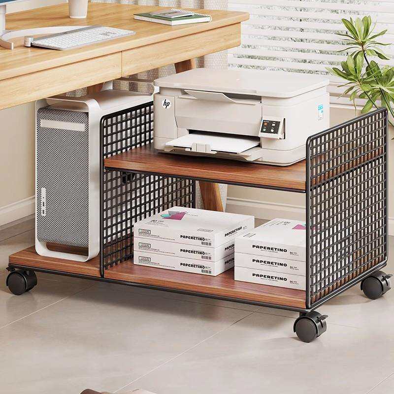 桌下置物架可移动打印机收纳架子落地带轮办公室桌边电脑主机托架