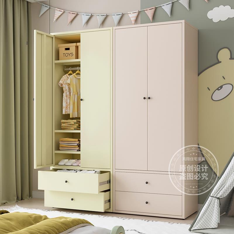 儿童铁皮衣柜家用卧室出租屋小户型收纳柜无甲醛钢制衣橱储物柜子