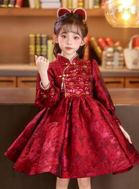 女童礼服儿童装连衣裙子2025新款秋冬装加绒新年装旗袍汉服拜年服