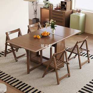 Z苎2实木折叠餐桌小户型家用饭桌一体餐边柜可折叠伸缩餐桌椅折叠