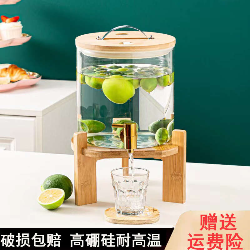高硼硅凉水壶玻璃耐高温冷水壶家用可乐桶大容量带龙头柠檬饮料桶