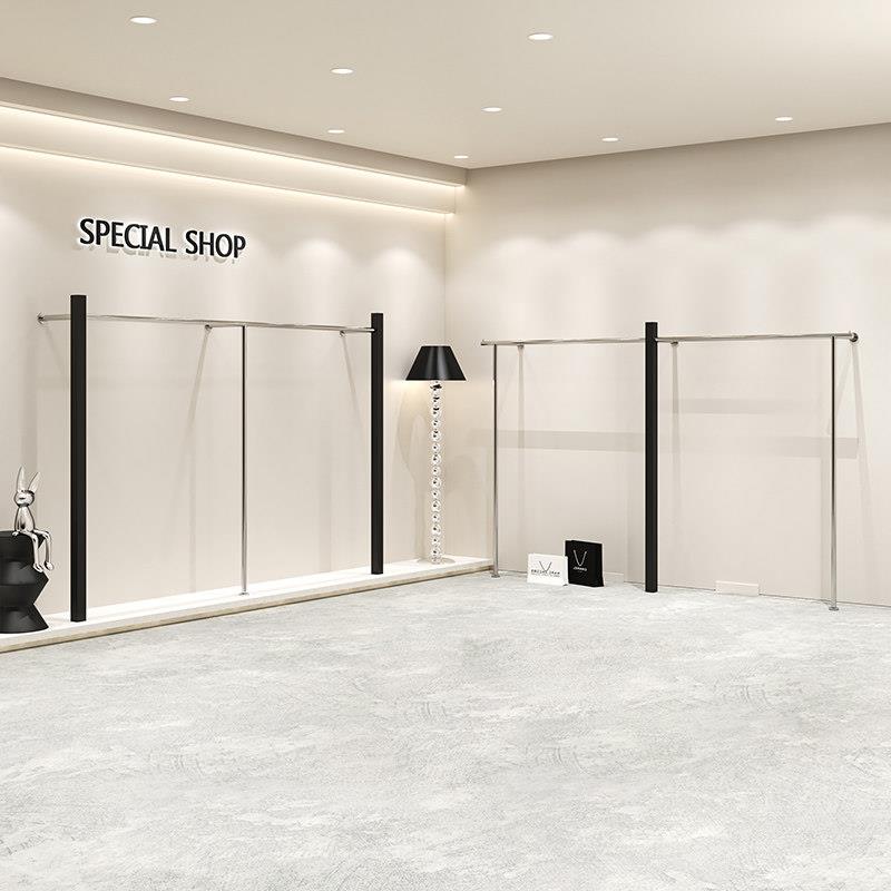 服装店展示架黑色简约不锈钢落地式侧陈列架女装店衣服上墙挂衣架