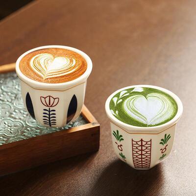 热卖中东茶杯拉花手握浓缩咖啡杯180ml卡布奇诺陶瓷蜡烛工厂