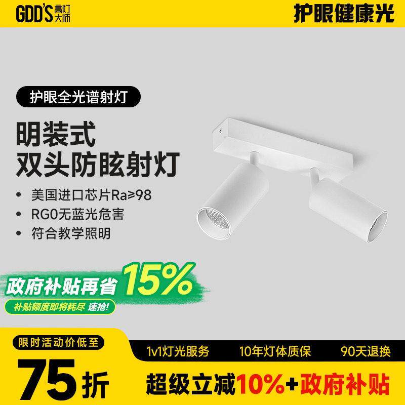 明装LED射灯连身双2头防眩吸顶多头家用客厅智能长条免钻孔导轨道